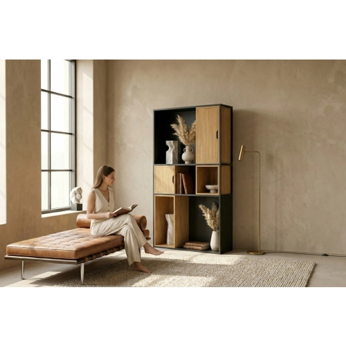 REGAŁ NA KSIĄŻKI METALOWE DREWNO LITE DĄB JESION OLCHA RNK-161